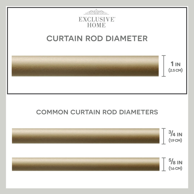 Exclusive Home Ogee 1" Curtain Rod and Coordinating Finial Set, Adjustable, 36” – 72”, Gold
