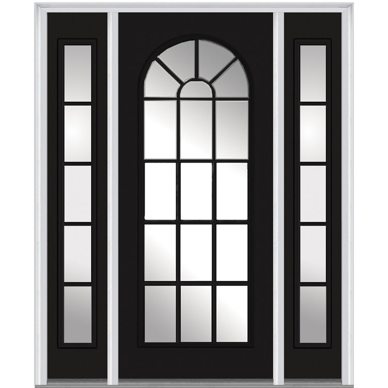 Porte d'entrée pré-suspendue en fibre de verre préfinie lisse, H 80 po x l 64 po x P 1,75 po, Noir, noir, noir, noir