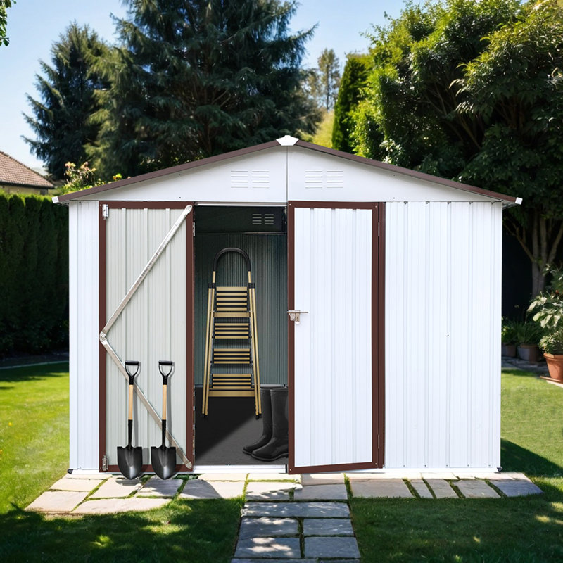 Outdoor Metal Storage Shed, 8ftx6ft,white+offee for Gardens