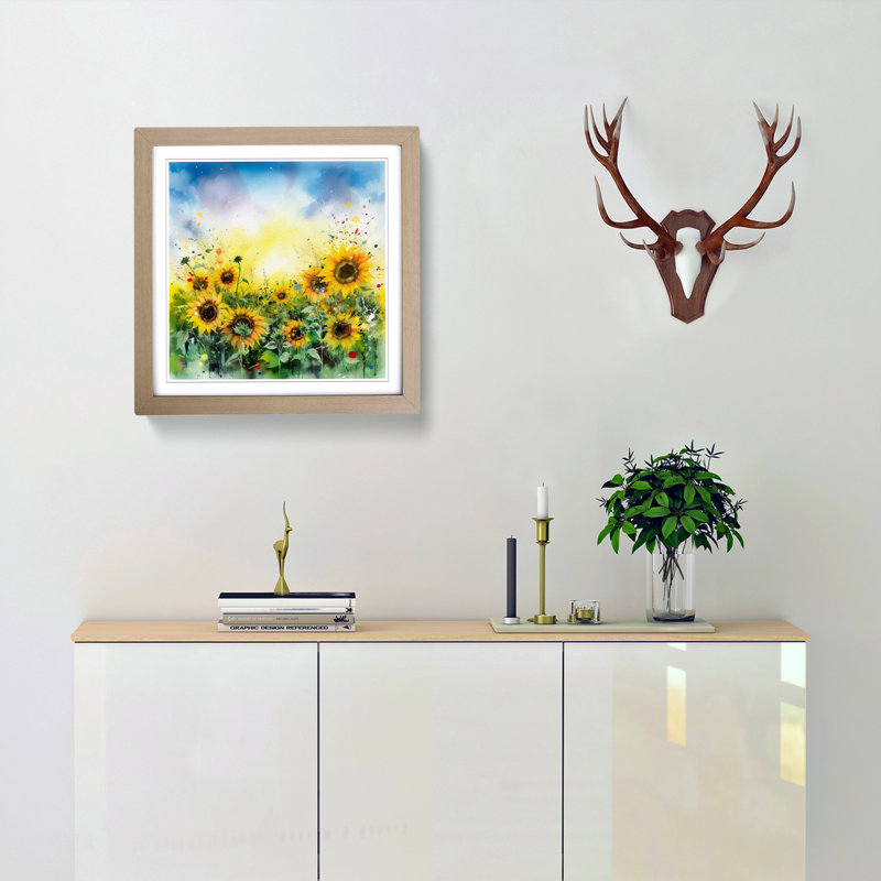 Sunflower Field No.2 - Framed Print, Oak