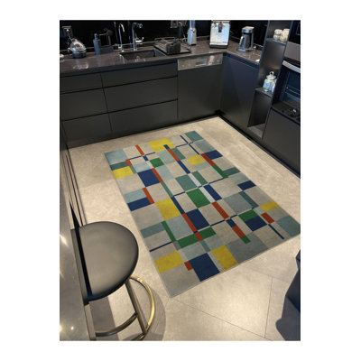 Tapis décoratif multicolore à motifs géométriques abstraits et lavables à la machine