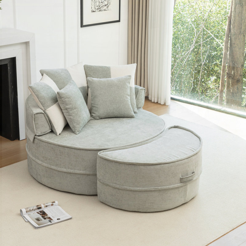 Canapé avec repose-pieds et repose-pieds Chenille, Vert