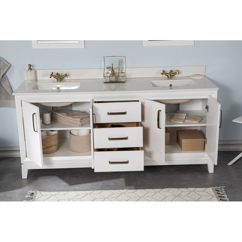 Ensemble de meuble-lavabo double 70,7 po avec miroir Aguasvivas, Blanc