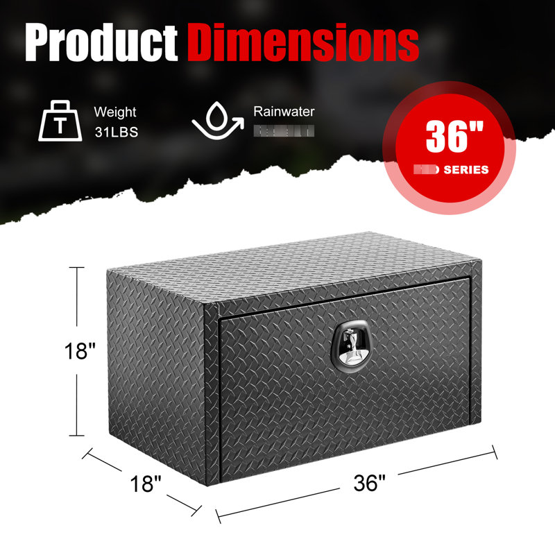 36 po, aluminium, coffre à outils pour camion, imperméable, cadre léger, serrure de protection contre le vol, coffre compact élégant, fabrication robuste, joint protecteur