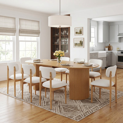 Modern Double Pedestal Oval Wood Dining Table 79" Kitchen Table With Solid Wood Base For Seats 8