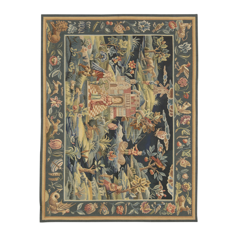 Hand-Knotted High-Quality Blue and Green Area Rug