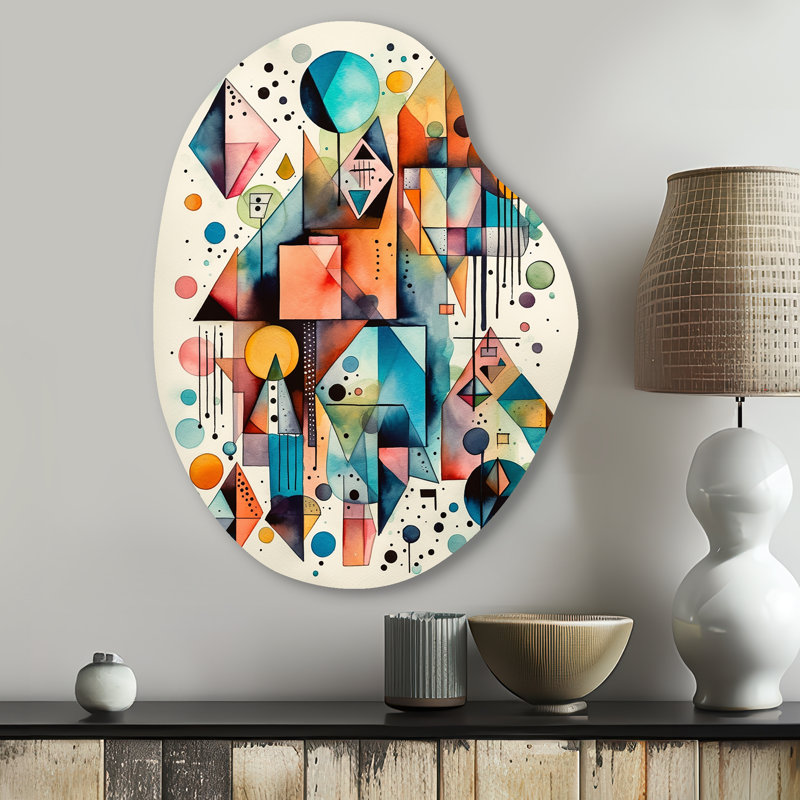 Bleu et orange, géométrie Balance I - géométrique de forme irrégulière, art mural en métal, reproduction d'art asymétrique moderne