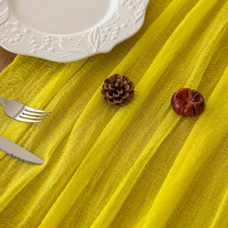 Chemin de table d'été en mousseline jaune de 3 mètres (120 pouces) pour la décoration de fête et de maison