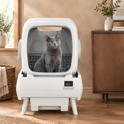 Litière blanche autonettoyante blanche pour chat pour grands chats, chats moyens, chatons et familles multi-chats, avec contrôle de l'application, dossiers de toilette pour chat, protection anti-pincement et fonctionnement silencieux; Assemblage requis.