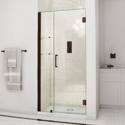 DreamLine Unidoor 37 - l 38 po x H 72 po sans cadre porte de douche à charnière avec tablettes en bronze huilé