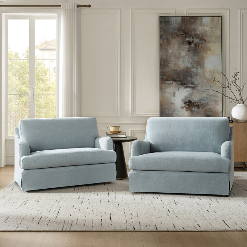 Chaise parsons surdimensionnée avec accoudoirs uniques Terren, Bleu