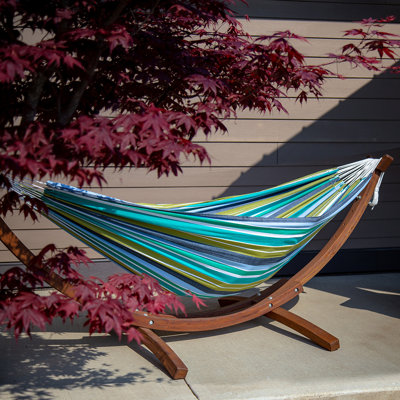 Vivere Holyoke Double Hammock with Solid Pine Arc Stand- Available in Sunbrella or Cotton