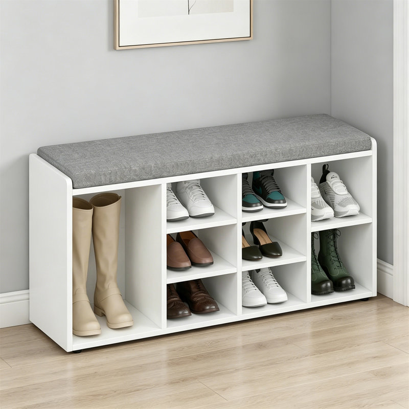 9 Pair Shoe Storage Bench, White