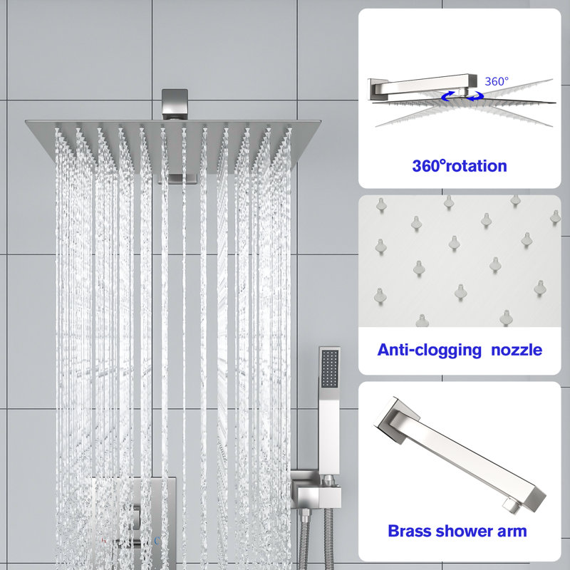 Brushed Nickel Dual Shower Head System with Handheld and Rainfall Feature
