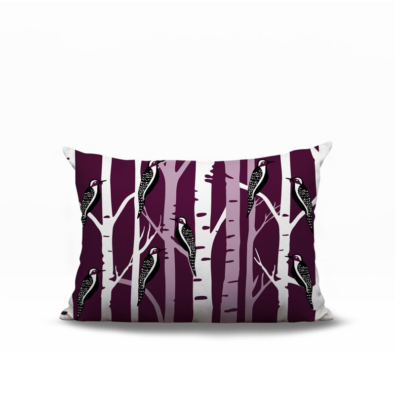 Fiore Bird Reversible Indoor/Outdoor Rectangle Pillow, Rectangle 14"H x 20"W, Purple