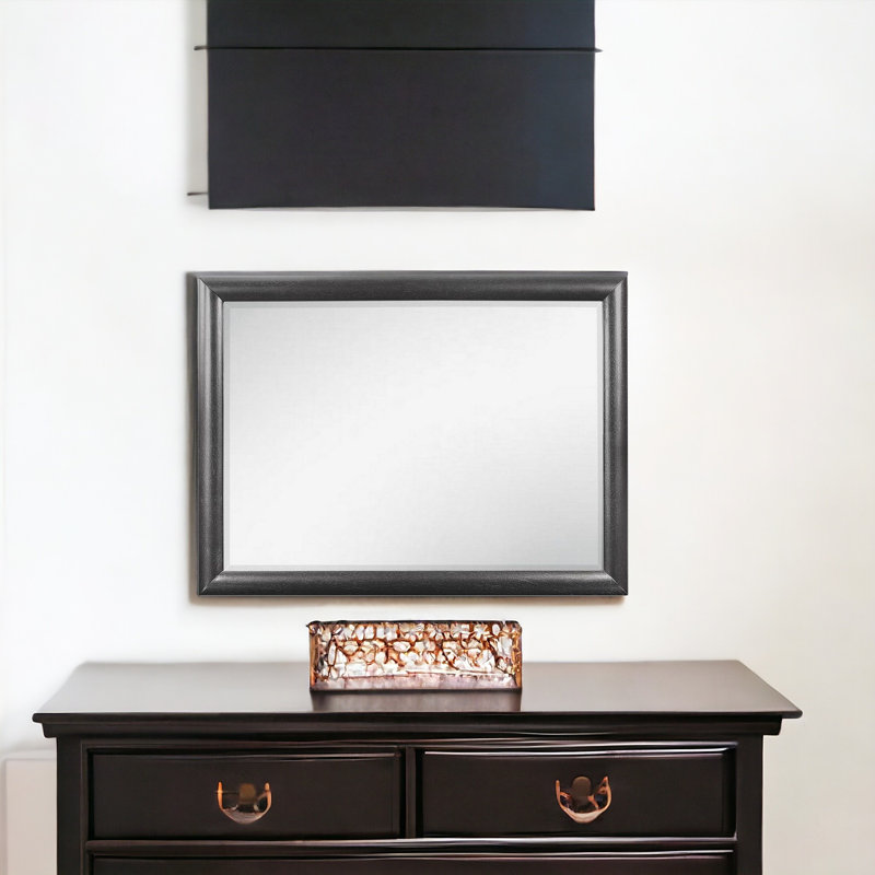 Wood Flat Wall Mirror, Dark Gray