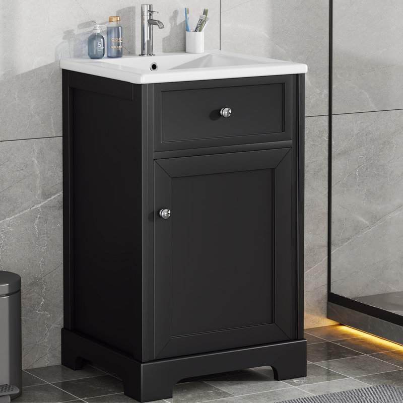 Meuble-lavabo simple 20 po avec comptoir en céramique, Noir, noir, noir, noir