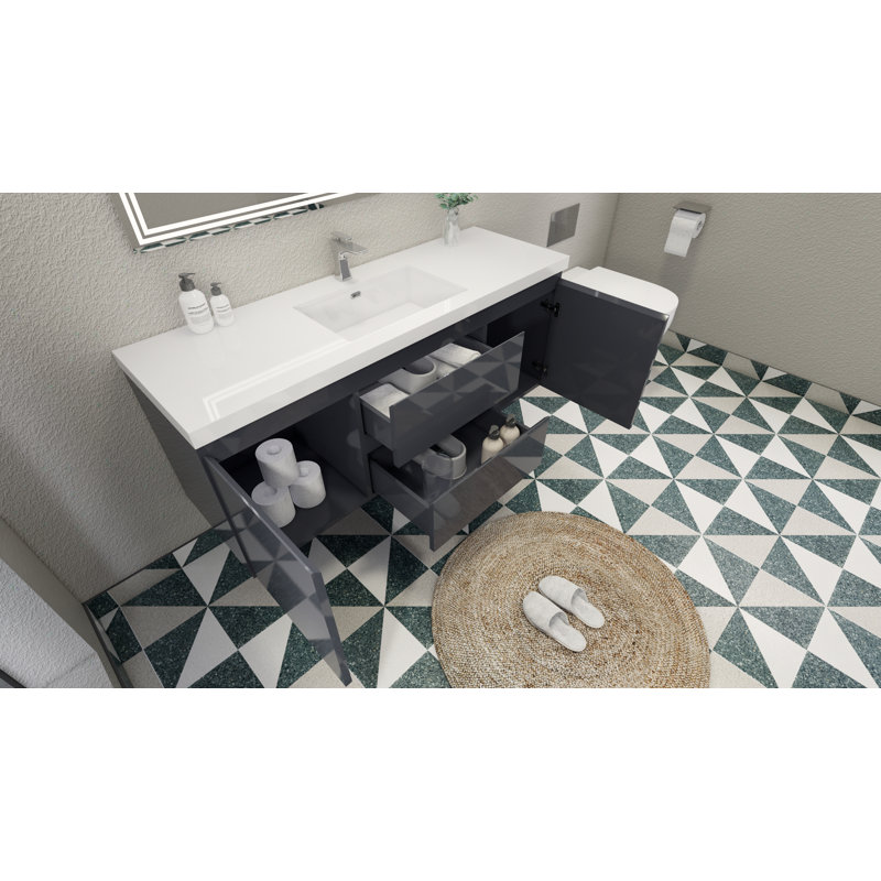 59'' Single Bathroom Vanity with Acrylic Top, Hight Gloss Gray