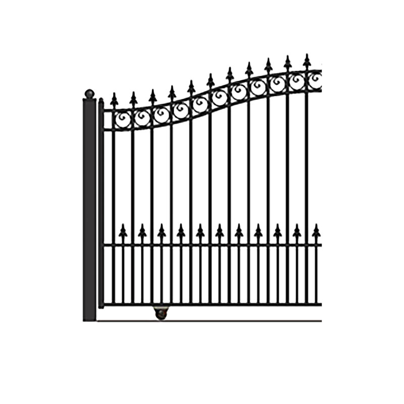 12 ft Black Iron Arched Driveway Gate with Pointed Pickets