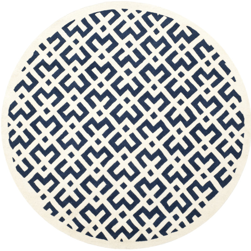 Deedie Hand Tufted Wool Geometric Rug, Round 7'