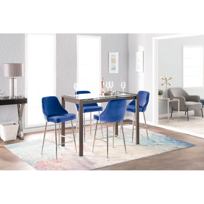 Tabouret de bar Celest, Velours bleu marine, Chrome