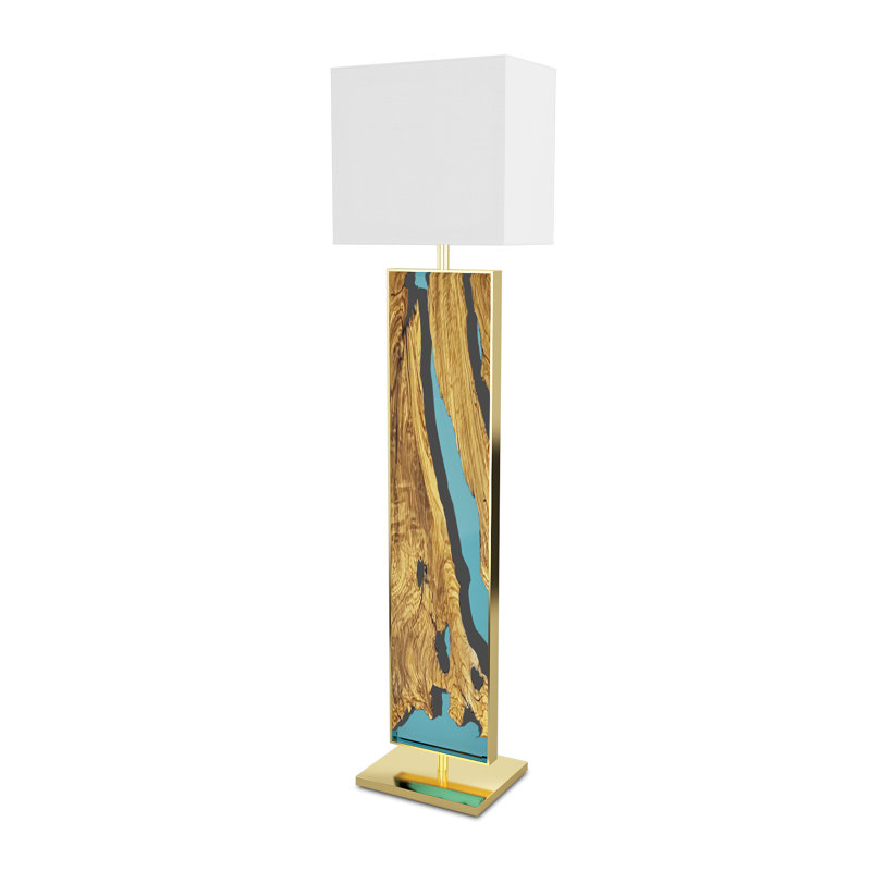 Lampe sur pied colonne 60 ", Turquoise / or