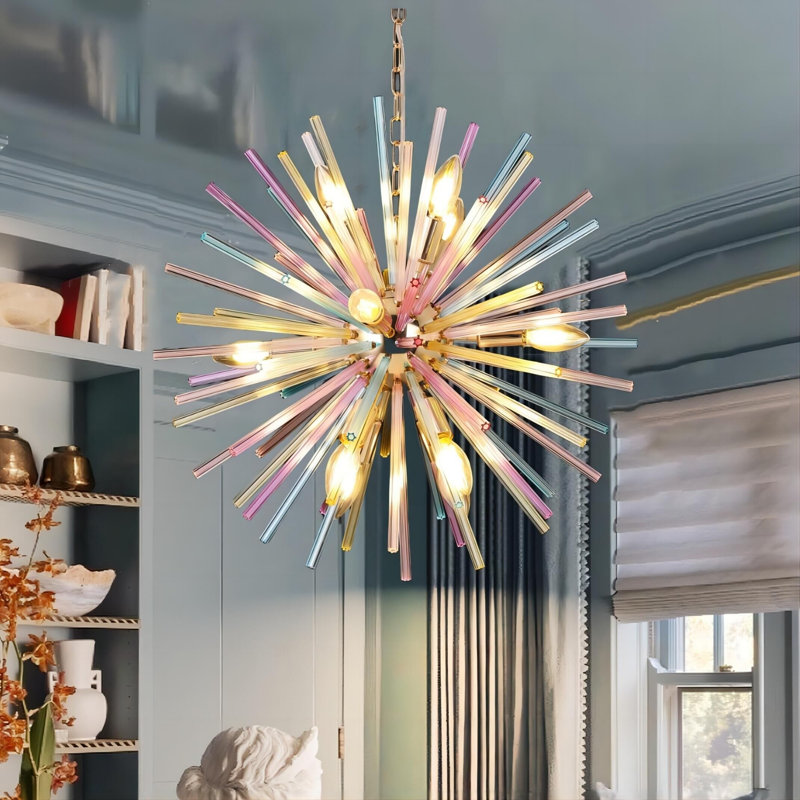 Dandelion 12 - Light Gold Sputnik Sphere Starburst Colorful Chandelier Rainbow Firework Pendant Lamp