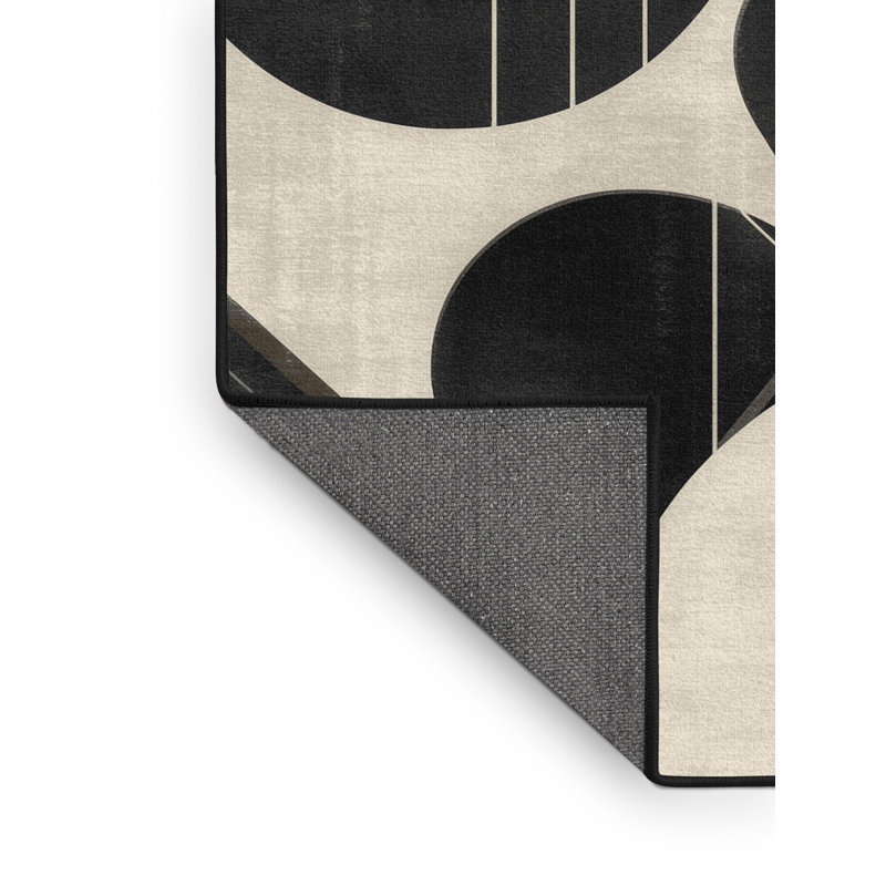 Soft Plush Earls Mid-Century Modern Geometric Area Rug in Black – Black Binding, 8x10