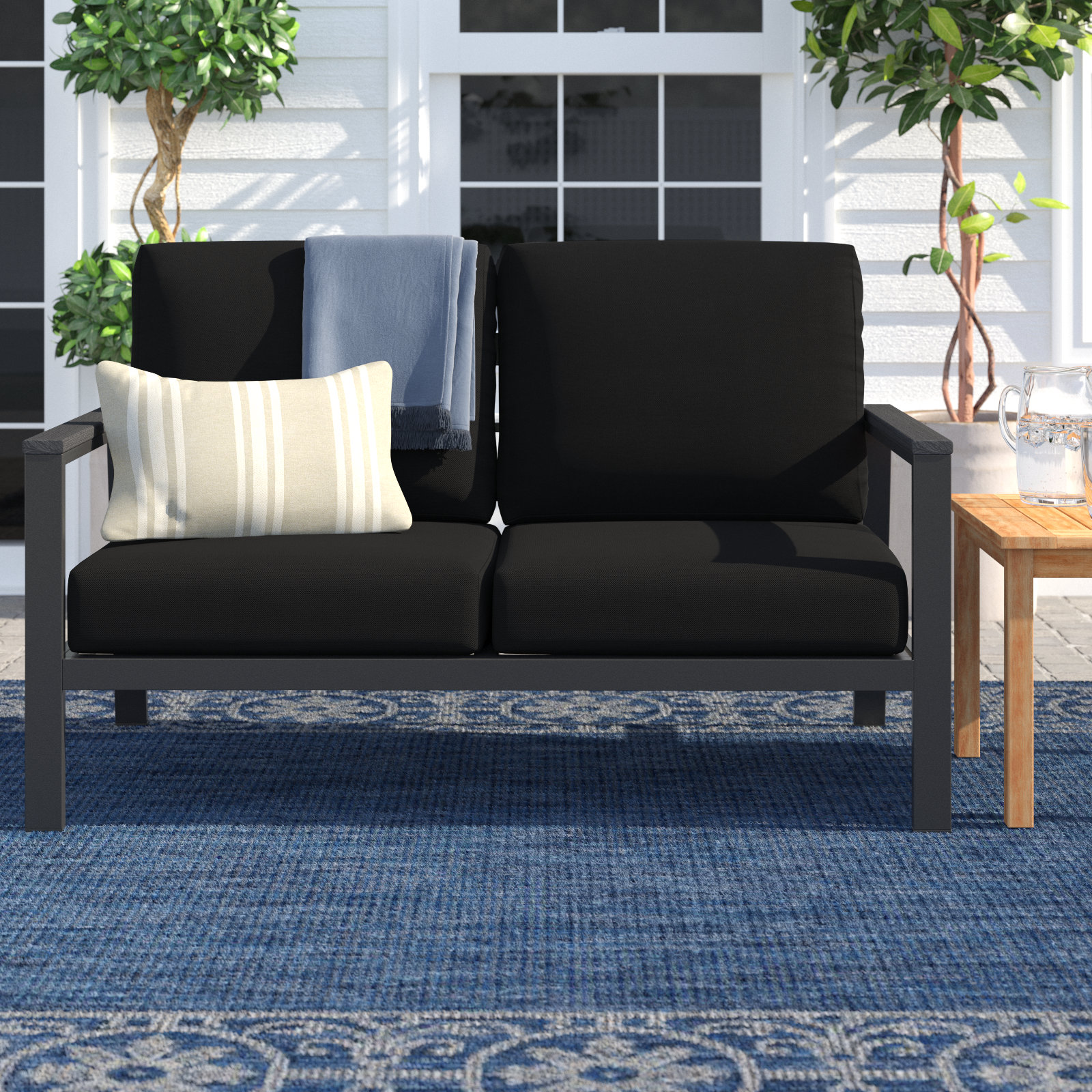 Townsend 55" Sunbrella® Patio Loveseat, Cast Silver Sunbrella®, None