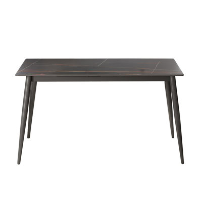 55.12" Modern Artificial Stone Black Straight Edge Dark Grey Metal Leg Dining Table-Can Accommodate 6 People(Dining Table Only)