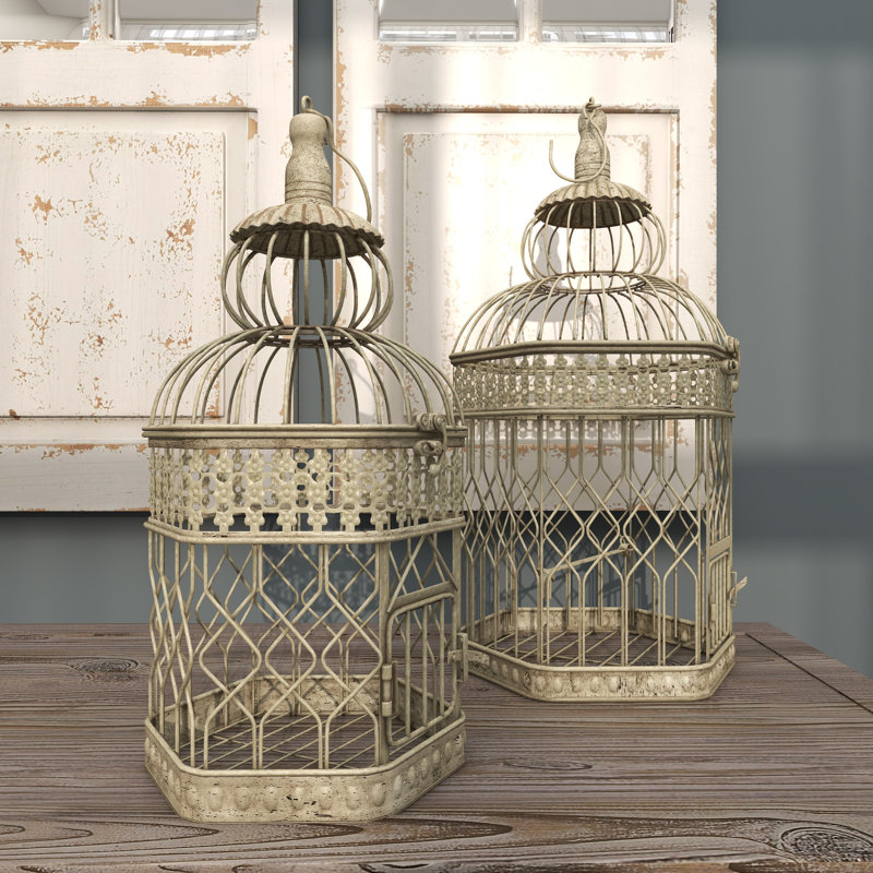 Cage à oiseaux à volutes en métal crème Normanhurst