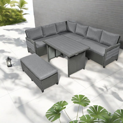 Comfortable 5-piece Patio Dining Set, All-weather Rattan With Extendable Tables For Stylish Outdoor Living