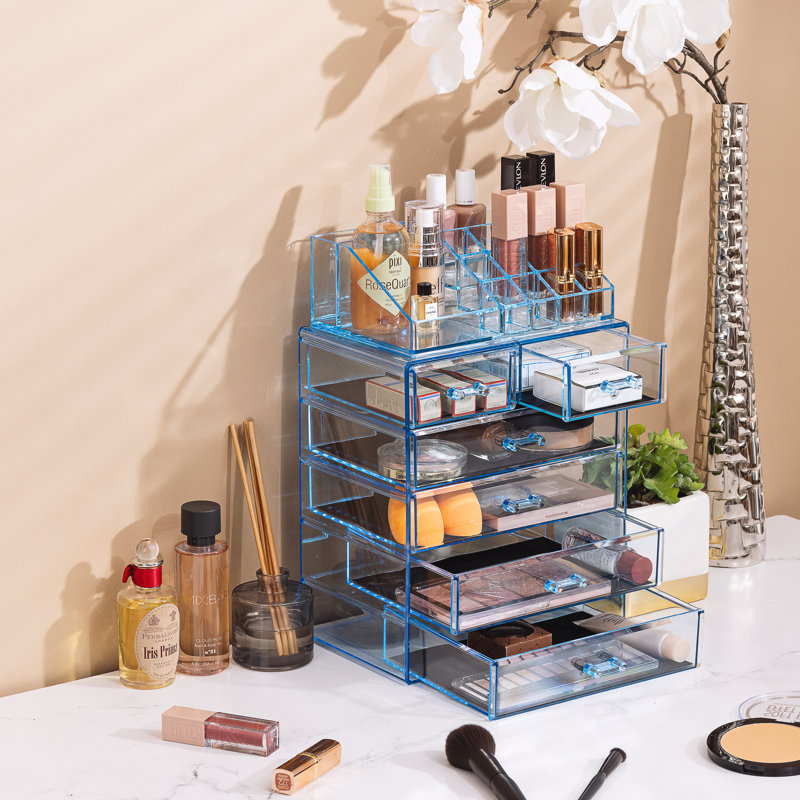 Sorbus Acrylic Makeup and Jewelry Storage Organizer Case, 2 Piece, Blue, Blue