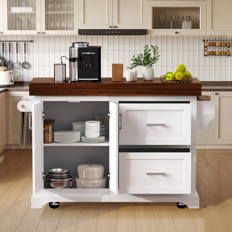 Modern 53" Kitchen Islands With Multi-Storage, White