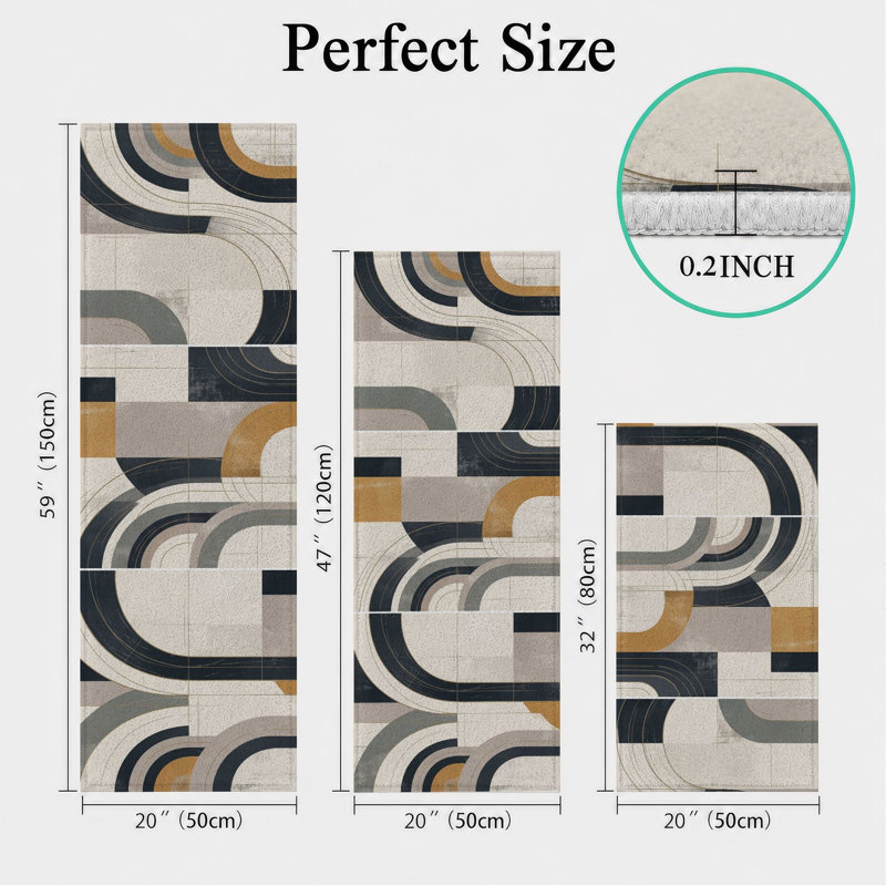 Geometric Arcs Non-Slip Washable Kitchen Mats