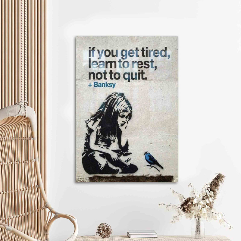 Art mural en verre trempé mettant en vedette Banksy pour une décoration intérieure inspirante, H 47,2 po x l 31,5 po