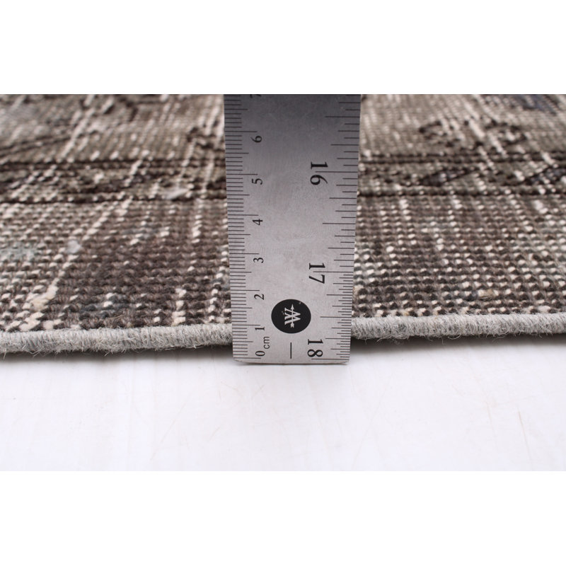 Tapis gris / blanc en laine noué à la main 9 pi 6 po x 12 pi 9 po
