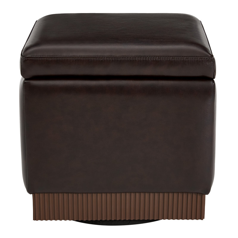 18.5"W Storage Ottoman With 360° Swivel Base Acacia Wood Frame Fully Assembled, Dark Brown