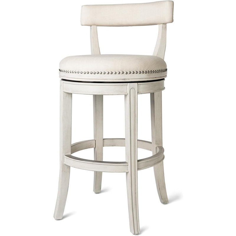 Alexander 31-Inch Weathered Oak Swivel Bar Stool with Upholstered Seat