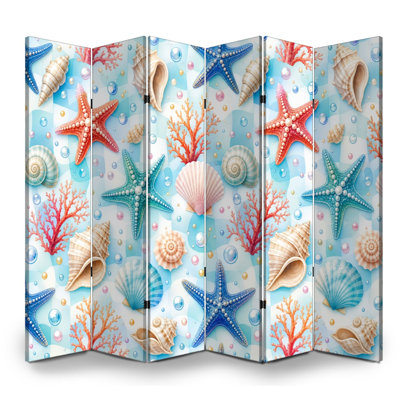 Cloison pliante 6 panneaux paravent Royal Nautical Starfish Seashells