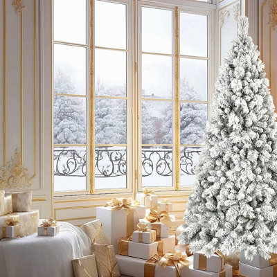 Arbre de Noël 6 pi avec 752 pointes - PVC enneigé et branches à aiguilles dures, structure à charnières pour une installation facile, support en métal stable - arbre de Noël réaliste