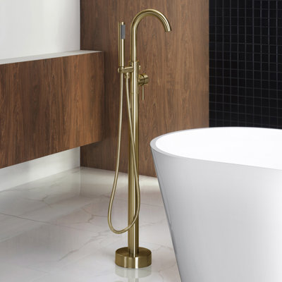 Robinet de baignoire autoportant monocommande à fixation au sol avec douche à main