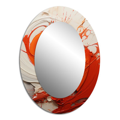Red Spiral Chaos Unleashed - Large Oval Wall Mirror On Metal