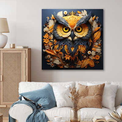 Yellow Owl Wise Owl Papercut - Animals Canvas Wall Art