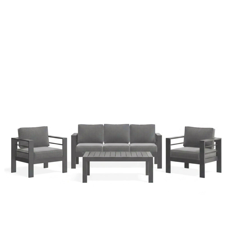 All-Weather 4-Piece Modern Metal Patio Furniture Set,  5-Seat Conversation Sofa With Thick Cushions & Frame And Coffee Table