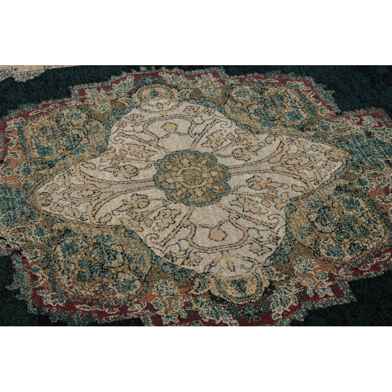 Amalfi Oriental Wool Area Rug, Beige/Green, Rectangular 170 x 235cm