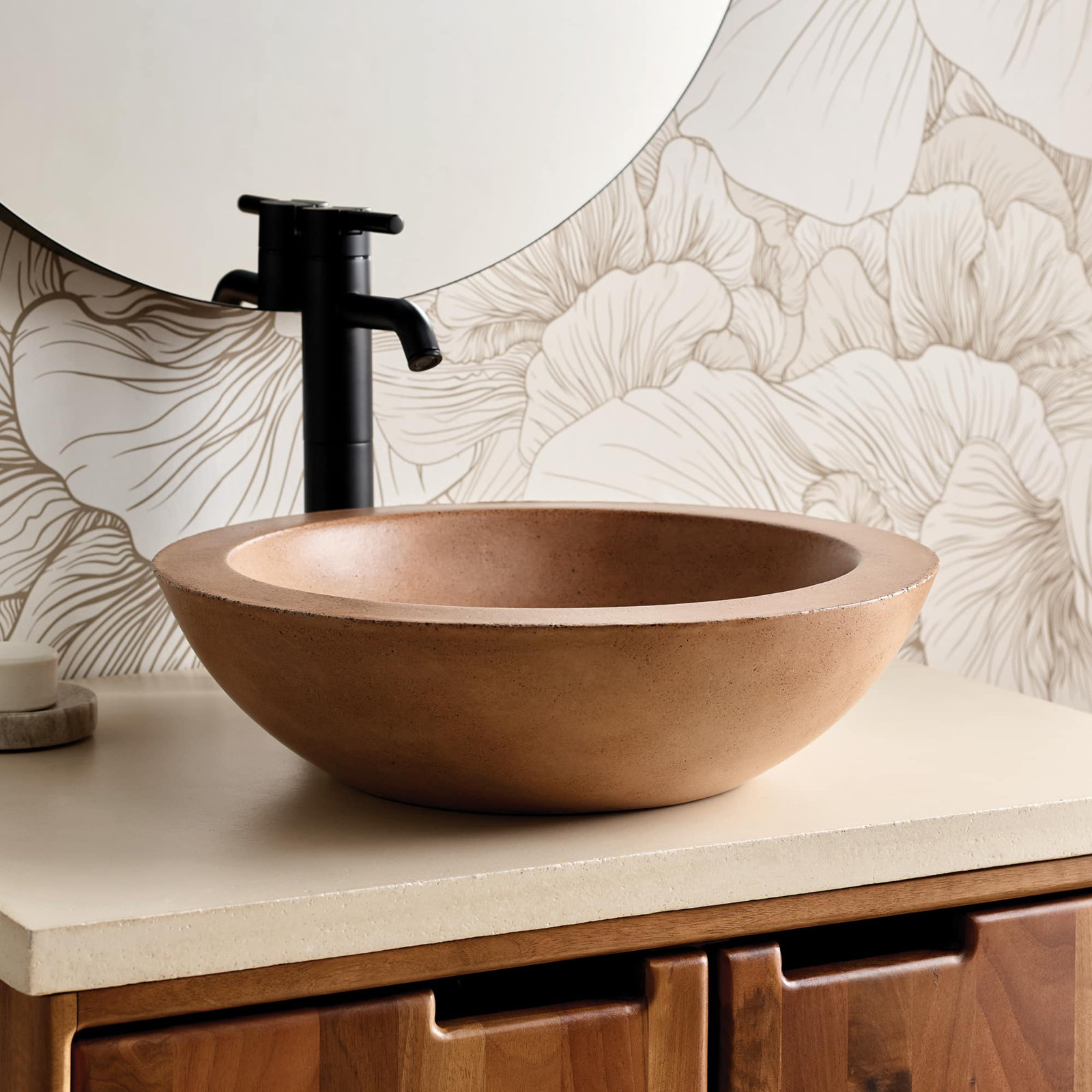NativeStone Morro Round Concrete Vessel Sink, Terracotta