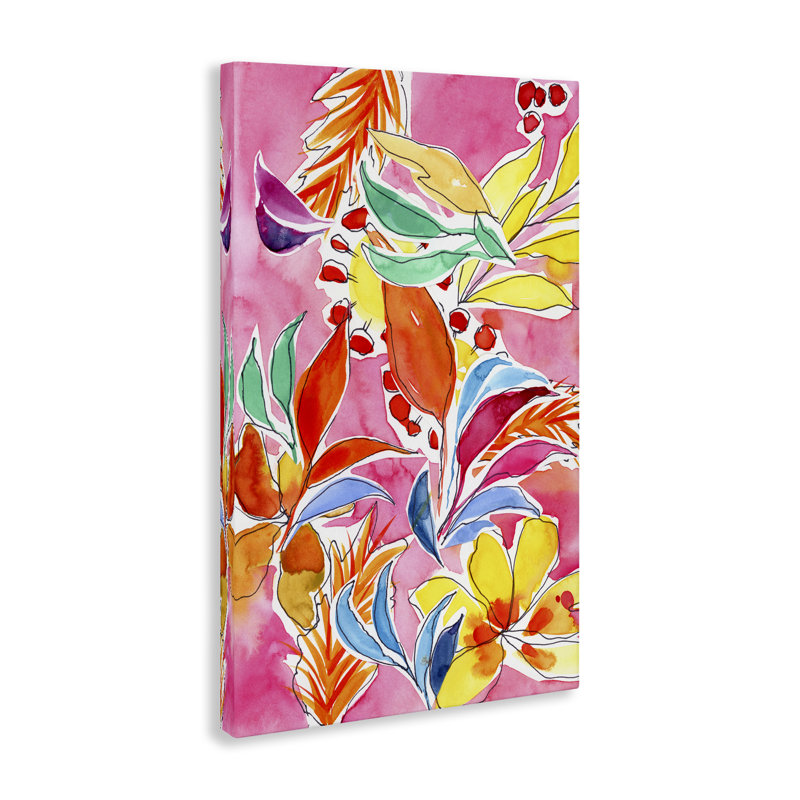 "Whimsical Leaves on Pink", art mural par Victoria Barnes, H 45 po x l 30 po