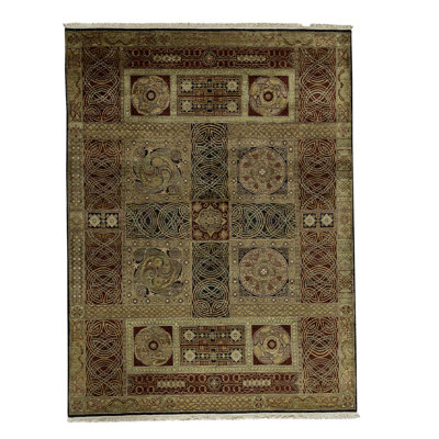 Tapis brun / gris / bleu noué à la main