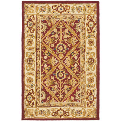 Tapis ivoire / rouge en laine tissé à la main Chelsea